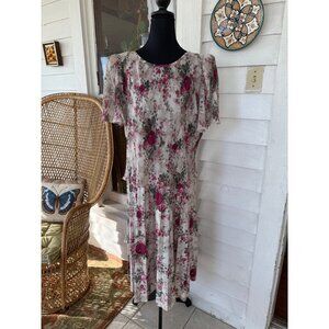 Vintage 80's Granny Core Pink Flower Pleated Dress Plus Size 20